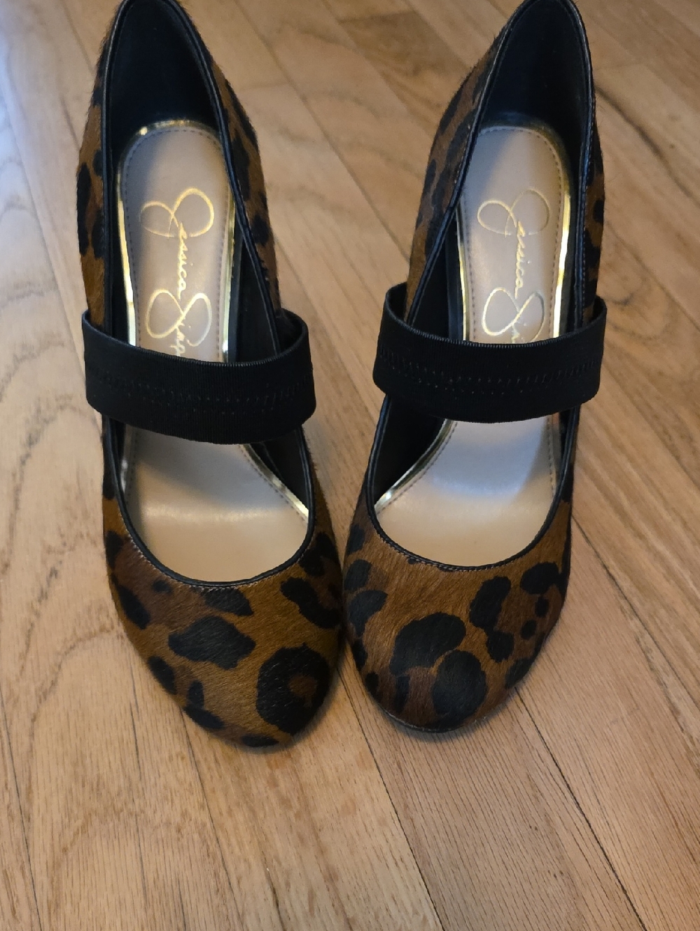 Jessica Simpson Leopard Print Mary Jane Heels in Brown and Black